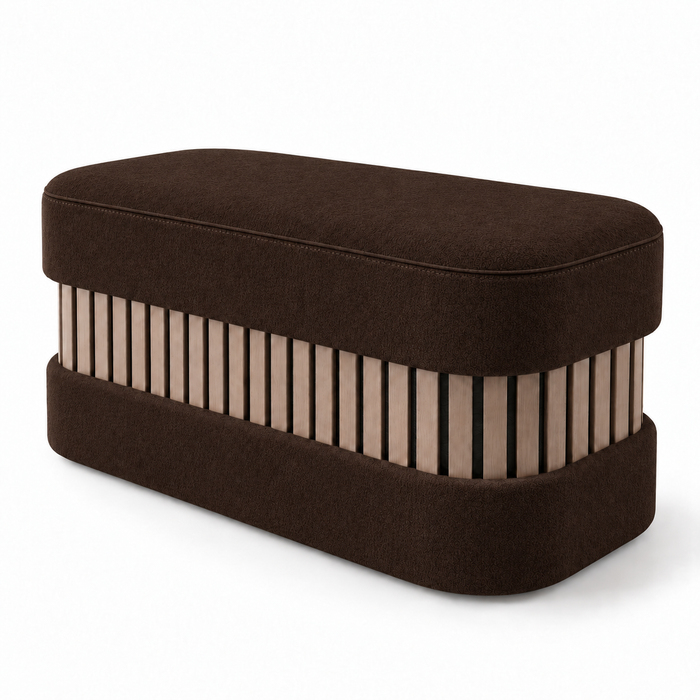Pouf Panca Wood Classic rigido in tessuto Antimacchia Nabù con tecnologia Aquaclean, Avalon per interno dim: 90x45xH43 cm