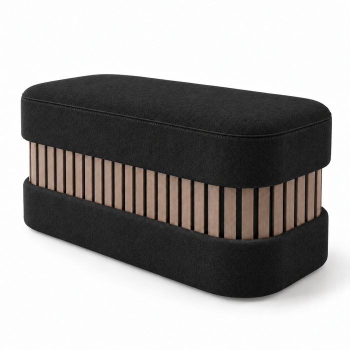 Pouf Panca Wood Classic rigido in tessuto Antimacchia Nabù con tecnologia Aquaclean, Avalon per interno dim: 90x45xH43 cm