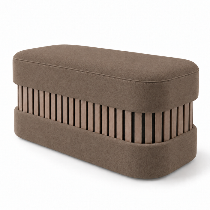 Pouf Panca Wood Classic rigido in tessuto Antimacchia Nabù con tecnologia Aquaclean, Avalon per interno dim: 90x45xH43 cm