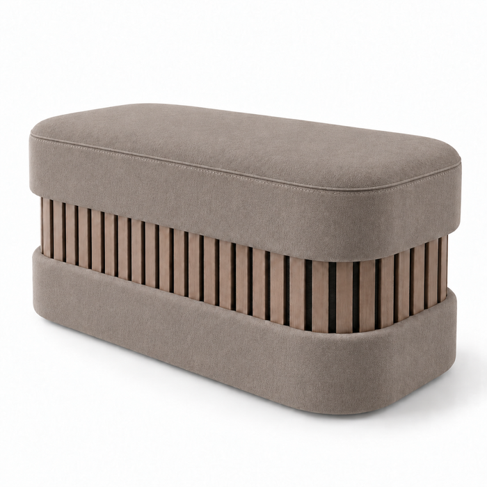 Pouf Panca Wood Classic rigido in tessuto Antimacchia Nabù con tecnologia Aquaclean, Avalon per interno dim: 90x45xH43 cm