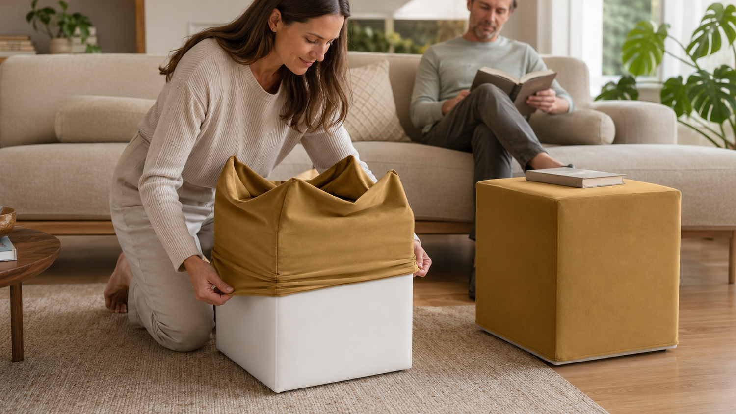 Non è un pouf con una fodera. Sono due prodotti in uno.