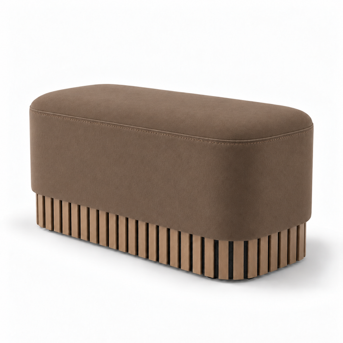 Pouf Panca Wood Classic rigido in tessuto Antimacchia Nabù con tecnologia Aquaclean, Avalon per interno dim: 90x45xH43 cm