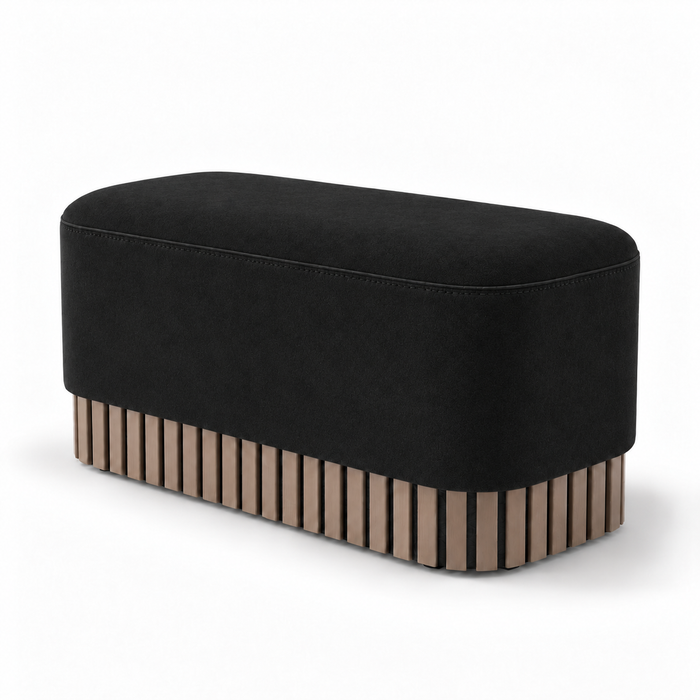 Pouf Panca Wood Classic rigido in tessuto Antimacchia Nabù con tecnologia Aquaclean, Avalon per interno dim: 90x45xH43 cm