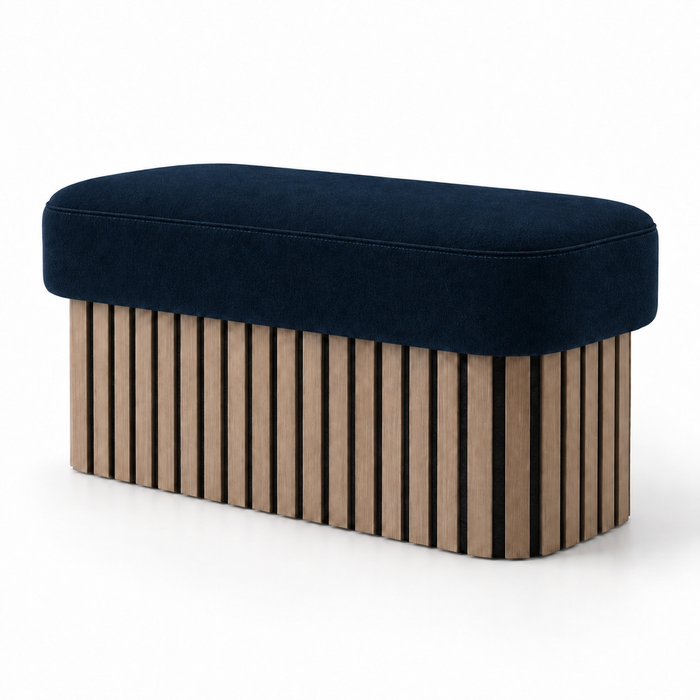Pouf Panca Wood Up rigido in tessuto Antimacchia Nabù con tecnologia Aquaclean, Avalon per interno dim: 90x45xH43 cm