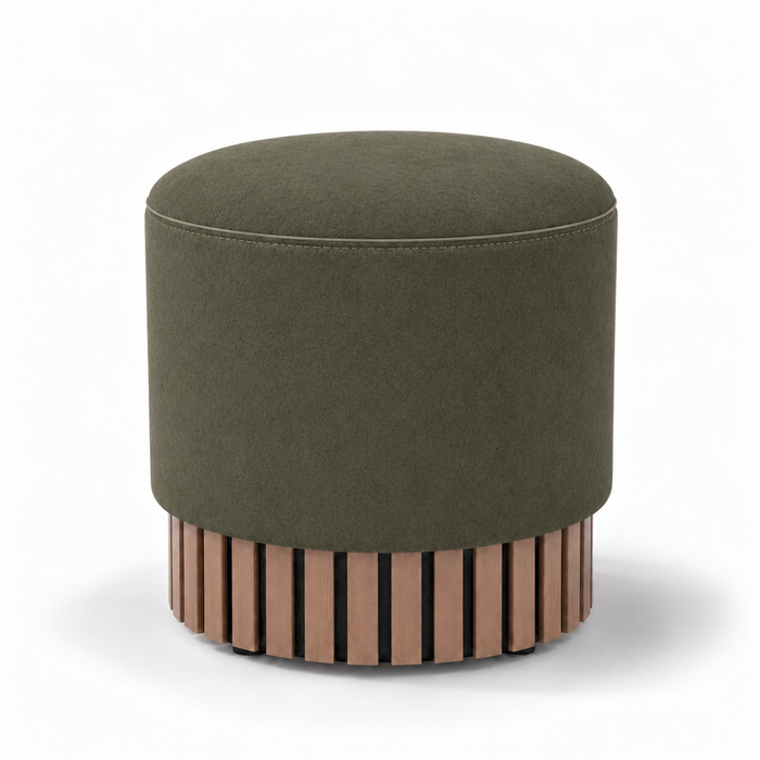 Pouf Classic Wood rigido in tessuto Antimacchia Nabù con tecnologia Aquaclean, Avalon per interno dim: Ø45xH43 cm