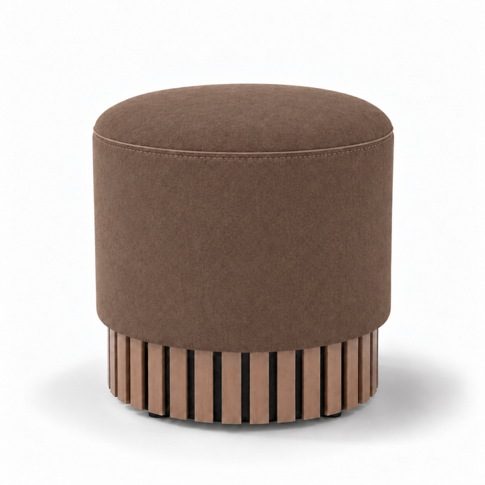 Pouf Classic Wood rigido in tessuto Antimacchia Nabù con tecnologia Aquaclean, Avalon per interno dim: Ø45xH43 cm