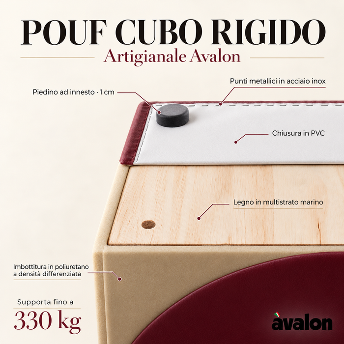 Avalon Pouf Rigido Cubo ecopelle Mamba Trendy Classe 1-IM Ignifugo per Interno ed Esterno. Dim: Larg. 45 cm X Prof. 45 cm X Alt. 43 cm