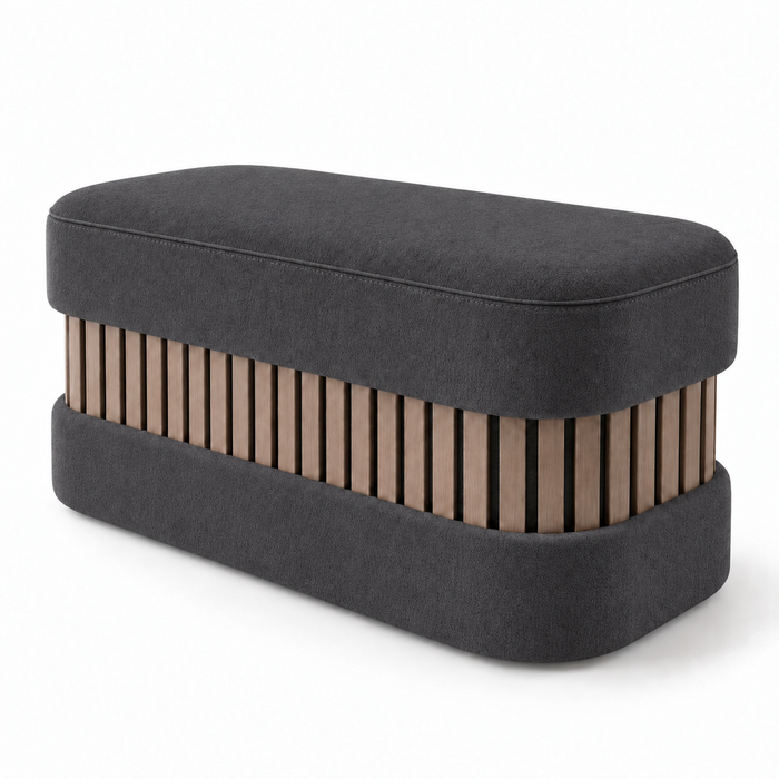 Pouf Panca Wood Classic rigido in tessuto Antimacchia Nabù con tecnologia Aquaclean, Avalon per interno dim: 90x45xH43 cm