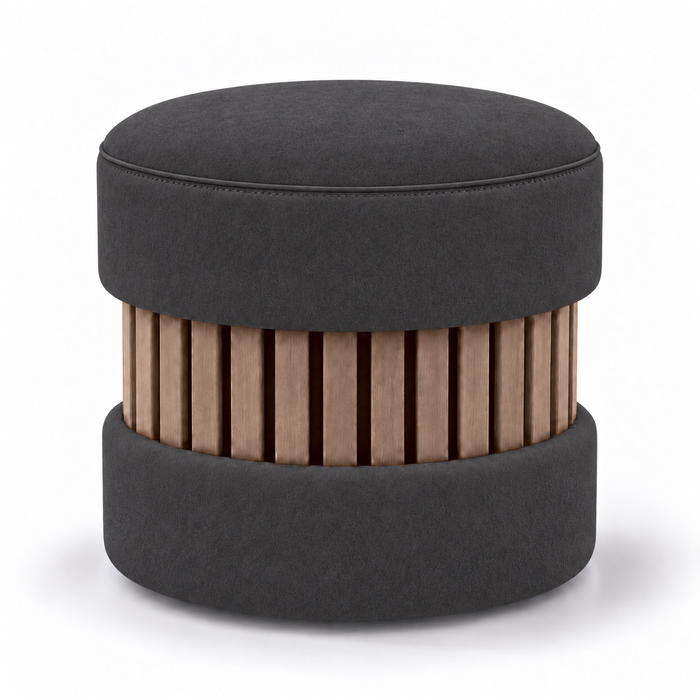 Pouf Wood Duo rigido in tessuto Antimacchia Nabù con tecnologia Aquaclean, Avalon per interno dim: Ø45xH43 cm