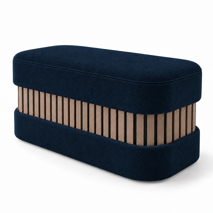 Pouf Panca Wood Classic rigido in tessuto Antimacchia Nabù con tecnologia Aquaclean, Avalon per interno dim: 90x45xH43 cm