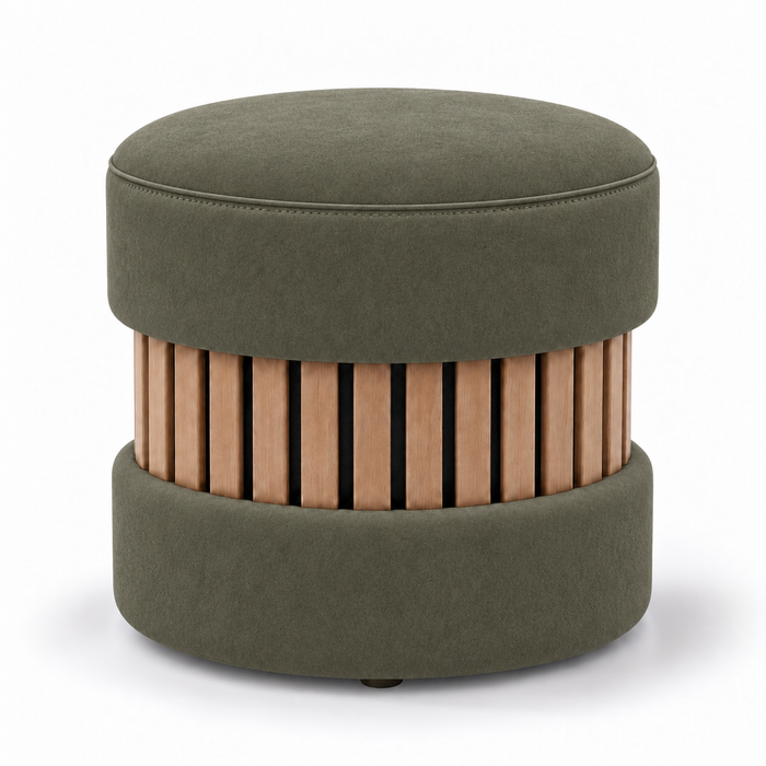 Pouf Wood Duo rigido in tessuto Antimacchia Nabù con tecnologia Aquaclean, Avalon per interno dim: Ø45xH43 cm