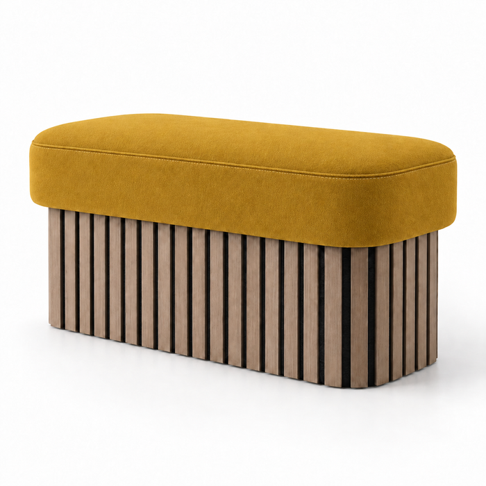 Pouf Panca Wood Up rigido in tessuto Antimacchia Nabù con tecnologia Aquaclean, Avalon per interno dim: 90x45xH43 cm