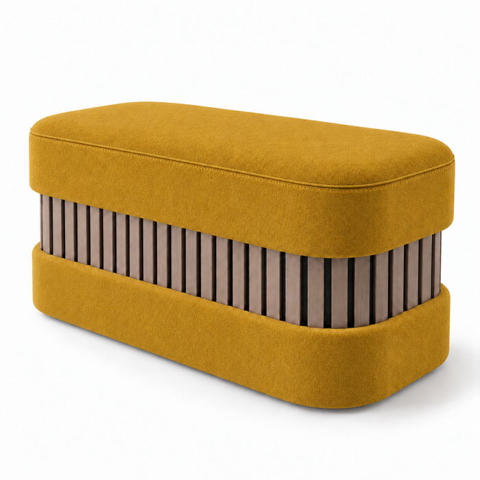 Pouf Panca Wood Classic rigido in tessuto Antimacchia Nabù con tecnologia Aquaclean, Avalon per interno dim: 90x45xH43 cm