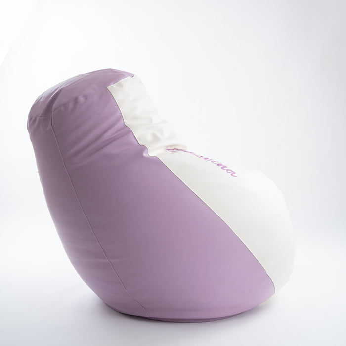 Outlet - Pouf sacco XXL Bi-colore Bianco\Lilla in ecopelle dim: Ø110xh110 cm con scritta personalizzata