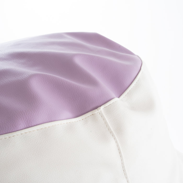 Outlet - Pouf sacco XXL Bi-colore Bianco\Lilla in ecopelle dim: Ø110xh110 cm con scritta personalizzata
