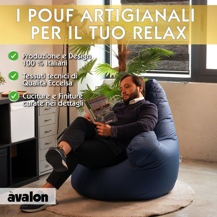 Pouf poltrona sacco con braccioli Ploof, Avalon in tessuto poliestere Jive per interno Imbottito. Dim: Ø85 x H90 cm