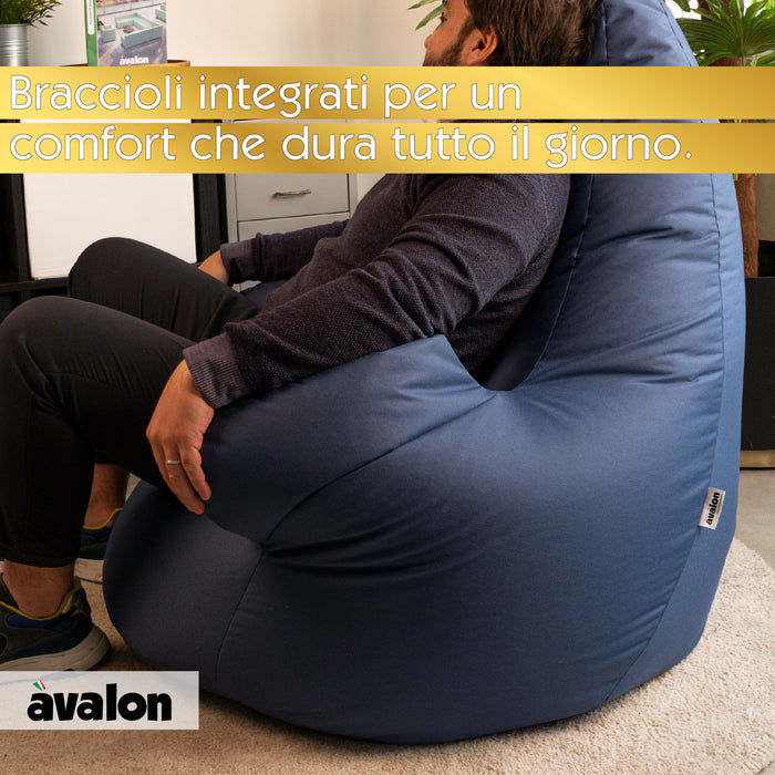 Pouf poltrona sacco con braccioli Ploof, Avalon in tessuto poliestere Jive per interno Imbottito. Dim: Ø85 x H90 cm