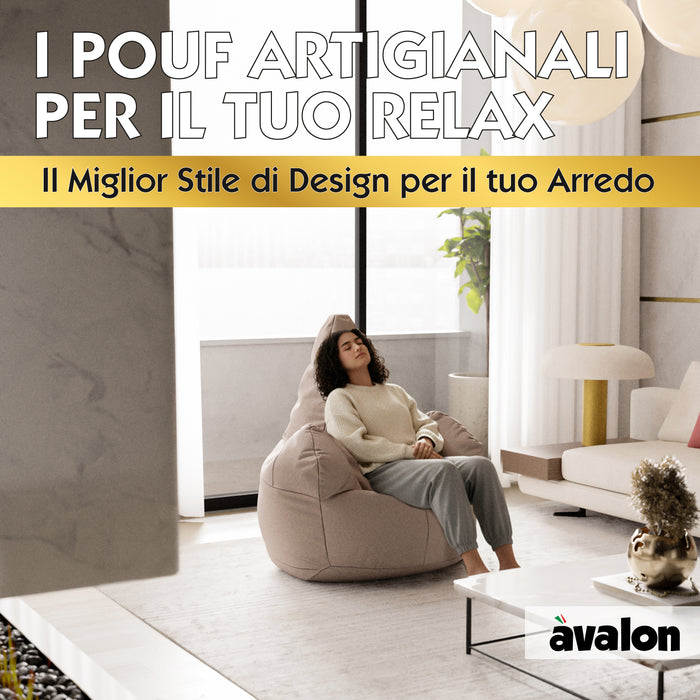 Pouf poltrona sacco con braccioli Ploof, Avalon in tessuto poliestere Jive per interno Imbottito. Dim: Ø85 x H90 cm