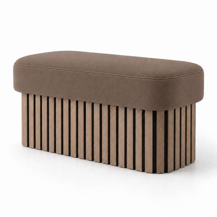 Pouf Panca Wood Up rigido in tessuto Antimacchia Nabù con tecnologia Aquaclean, Avalon per interno dim: 90x45xH43 cm