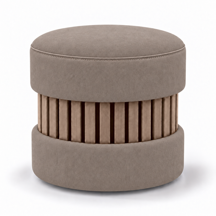Pouf Wood Duo rigido in tessuto Antimacchia Nabù con tecnologia Aquaclean, Avalon per interno dim: Ø45xH43 cm
