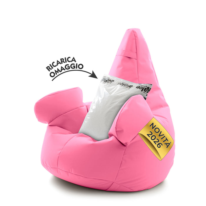 Pouf poltrona sacco con braccioli Ploof, Avalon in tessuto poliestere Jive per interno Imbottito. Dim: Ø85 x H90 cm