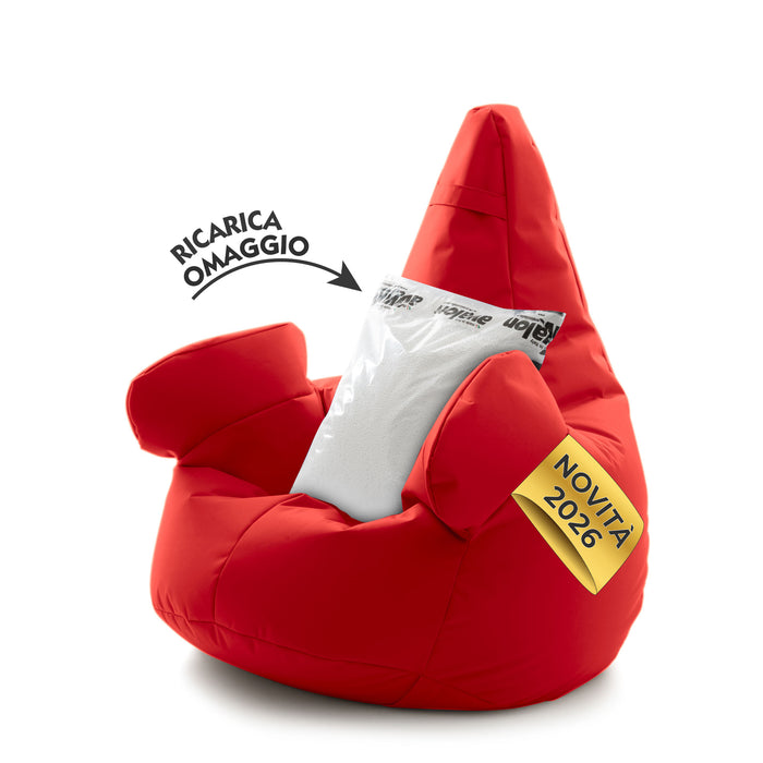 Pouf poltrona sacco con braccioli Ploof, Avalon in tessuto poliestere Jive per interno Imbottito. Dim: Ø85 x H90 cm