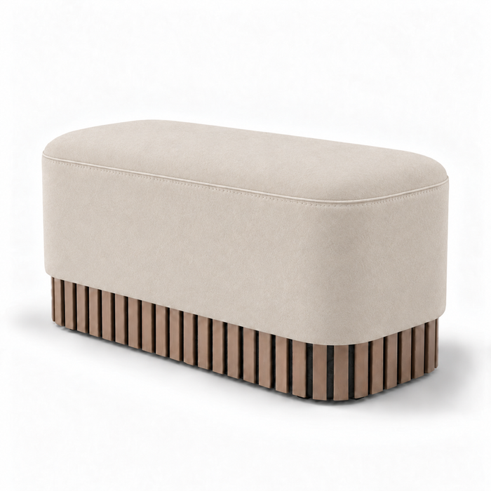 Pouf Panca Wood Classic rigido in tessuto Antimacchia Nabù con tecnologia Aquaclean, Avalon per interno dim: 90x45xH43 cm