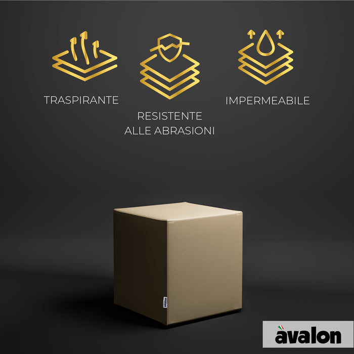 Avalon Jazz Rigid Cube Pouf in Faux Leather for Indoor and Outdoor Use. Dimensions: Width 40 cm X Depth 40 cm X Height 43 cm