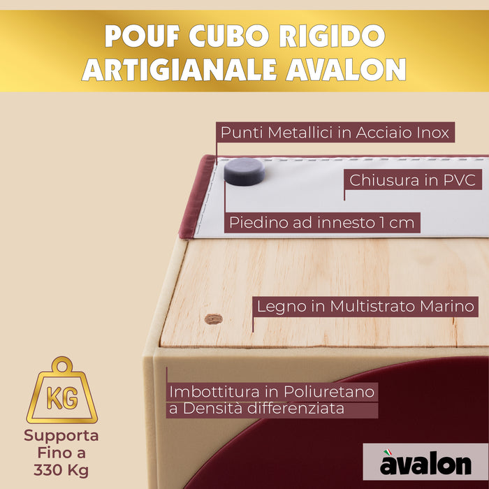 Outlet -  Avalon Pouf Rigido Cubo Similpelle Mamba Trendy Larg. 35 cm, Prof. 35 cm, Alt. 35 cm colore Biscotto