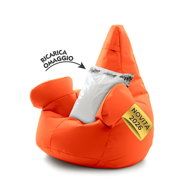 Pouf poltrona sacco con braccioli Ploof, Avalon in tessuto poliestere Jive per interno Imbottito. Dim: Ø85 x H90 cm