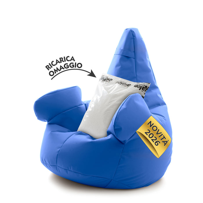 Pouf poltrona sacco con braccioli Ploof, Avalon in tessuto poliestere Jive per interno Imbottito. Dim: Ø85 x H90 cm