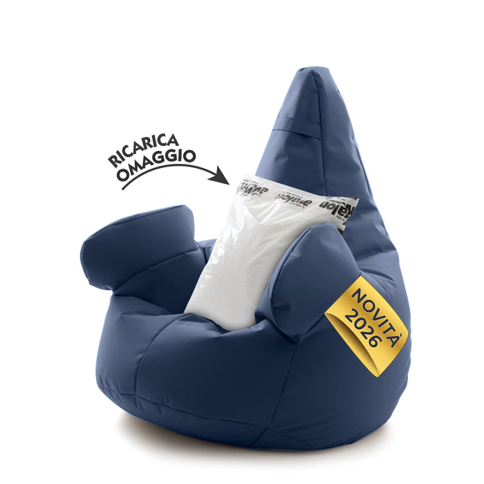 Pouf poltrona sacco con braccioli Ploof, Avalon in tessuto poliestere Jive per interno Imbottito. Dim: Ø85 x H90 cm