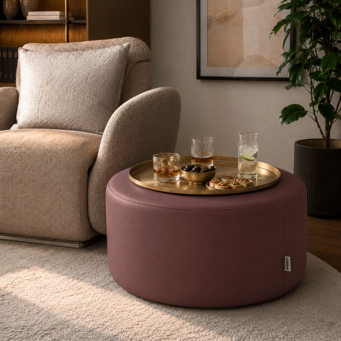 Avalon Tavolino Pouf Rigido Cilindro Similpelle Mamba Trendy Classe 1-IM Ignifugo per Interno ed Esterno. Dim: Ø70 cm X H40 cm