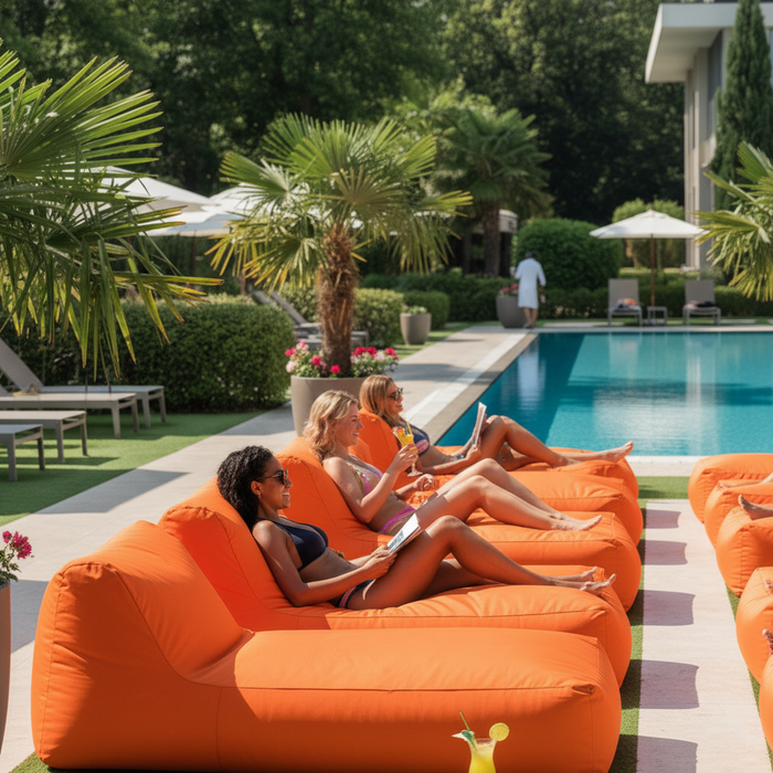 Pouf Lettino Gaia in tessuto Samba con sacca interna, antistrappo, impermeabile per esterno - dim 190x80 cm