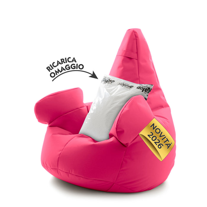 Pouf poltrona sacco con braccioli Ploof, Avalon in tessuto poliestere Jive per interno Imbottito. Dim: Ø85 x H90 cm