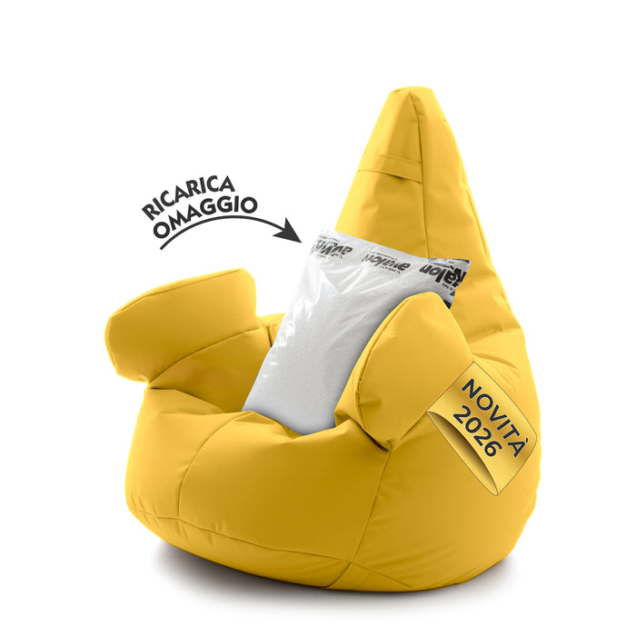 Pouf poltrona sacco con braccioli Ploof, Avalon in tessuto poliestere Jive per interno Imbottito. Dim: Ø85 x H90 cm