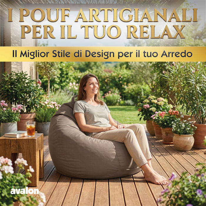 Ploof beanbag chair with Avalon footrest in Jive polyester fabric for indoor use. Dimensions: Ø80 x H80 cm.