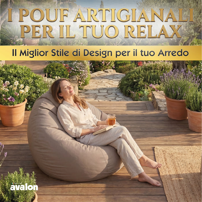 Ploof beanbag chair with Avalon footrest in Jive polyester fabric for indoor use. Dimensions: Ø80 x H80 cm.