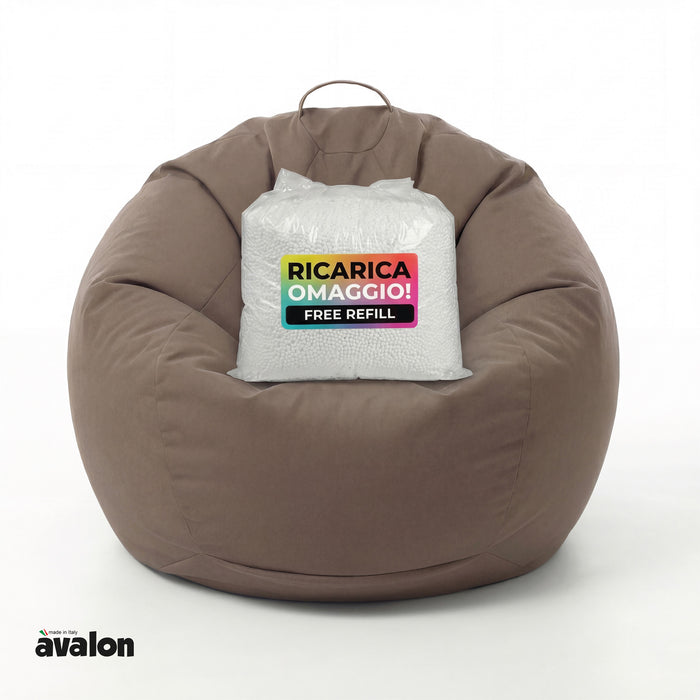 Ploof beanbag chair with Avalon footrest in Jive polyester fabric for indoor use. Dimensions: Ø80 x H80 cm.
