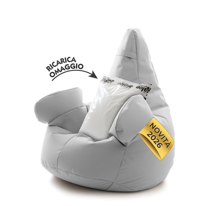 Pouf poltrona sacco con braccioli Ploof, Avalon in tessuto poliestere Jive per interno Imbottito. Dim: Ø85 x H90 cm