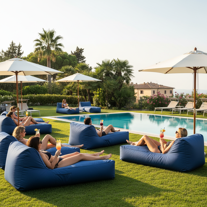 Pouf Lettino Gaia in tessuto Samba con sacca interna, antistrappo, impermeabile per esterno - dim 190x80 cm