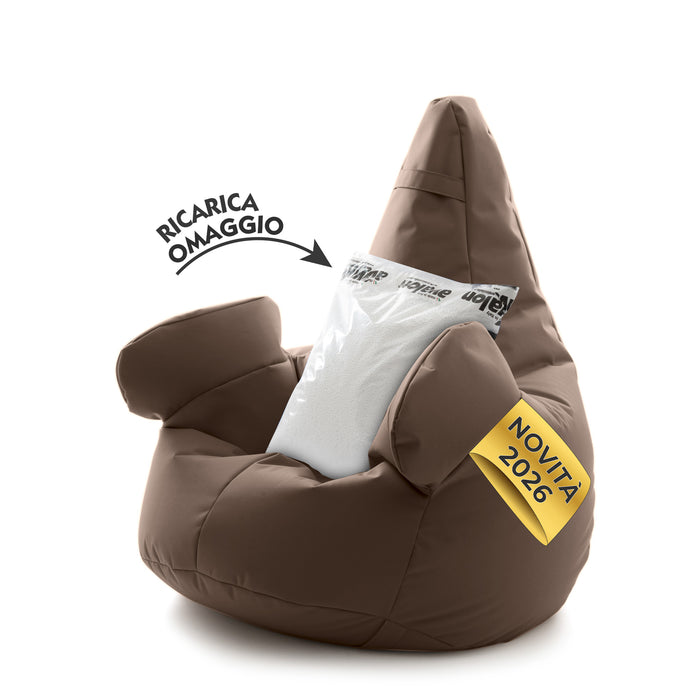 Pouf poltrona sacco con braccioli Ploof, Avalon in tessuto poliestere Jive per interno Imbottito. Dim: Ø85 x H90 cm