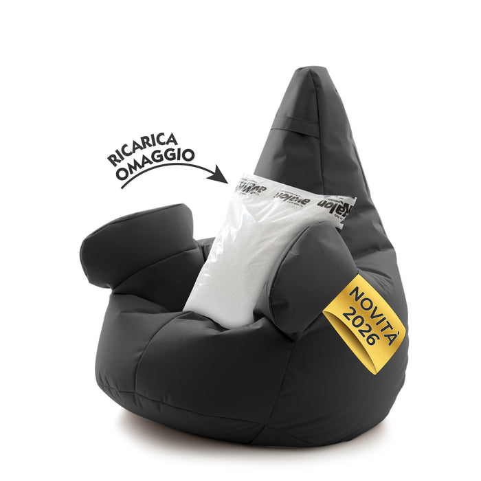 Pouf poltrona sacco con braccioli Ploof, Avalon in tessuto poliestere Jive per interno Imbottito. Dim: Ø85 x H90 cm