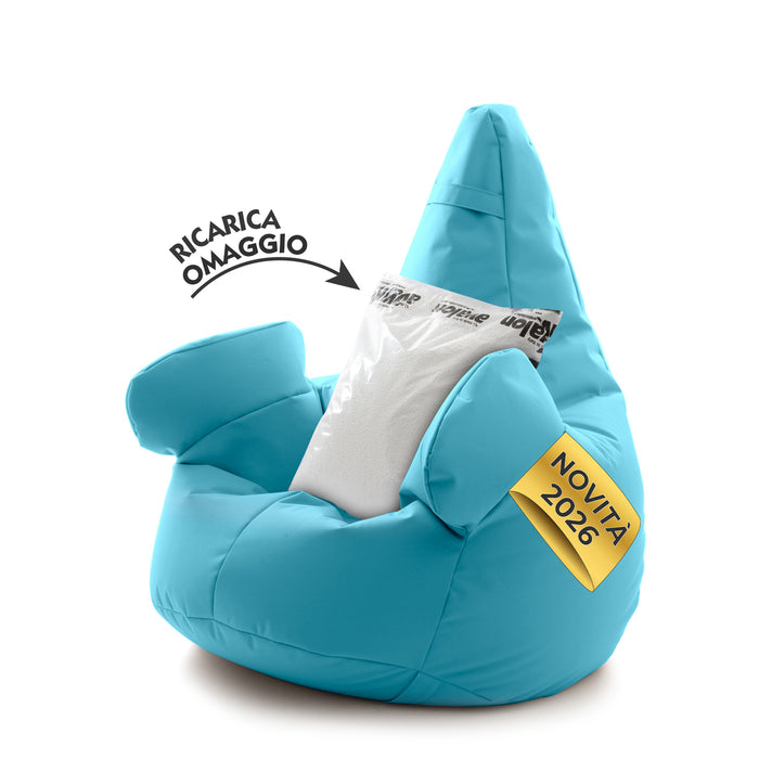 Pouf poltrona sacco con braccioli Ploof, Avalon in tessuto poliestere Jive per interno Imbottito. Dim: Ø85 x H90 cm