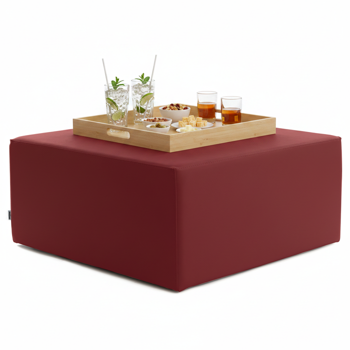 Avalon Rigid Cube Pouf Coffee Table in Faux Leather Mamba Trendy Class 1-IM Fireproof for Indoor and Outdoor Use. Dimensions: Width 90cm X Depth 90cm X Height 40cm 