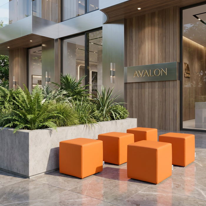 Avalon Rigid Cube Pouf Faux Leather Mamba Trendy Class 1-IM Fire Retardant for Indoor and Outdoor Use. Dimensions: Width 45 cm X Depth 45 cm X Height 43 cm