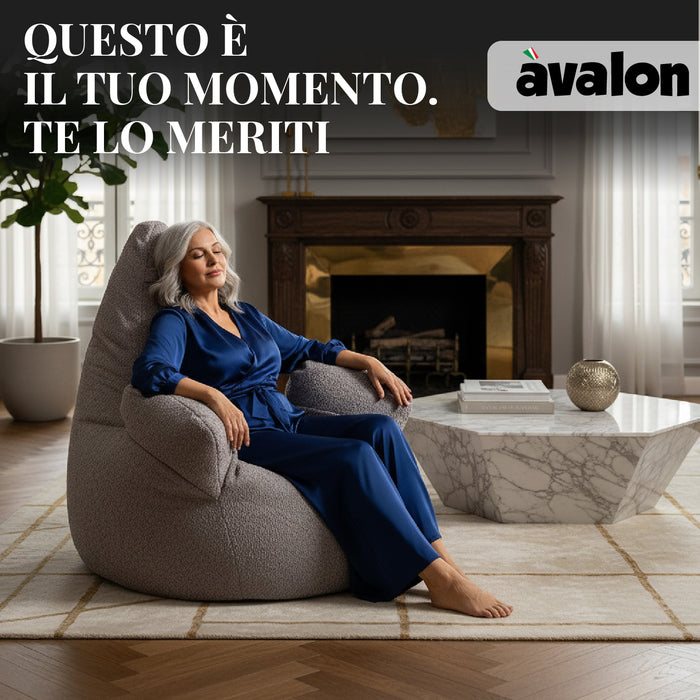 Pouf Poltrona Sacco Grande Ploof Avalon in tessuto Bouclè per interno dim. Ø85 x H90 cm