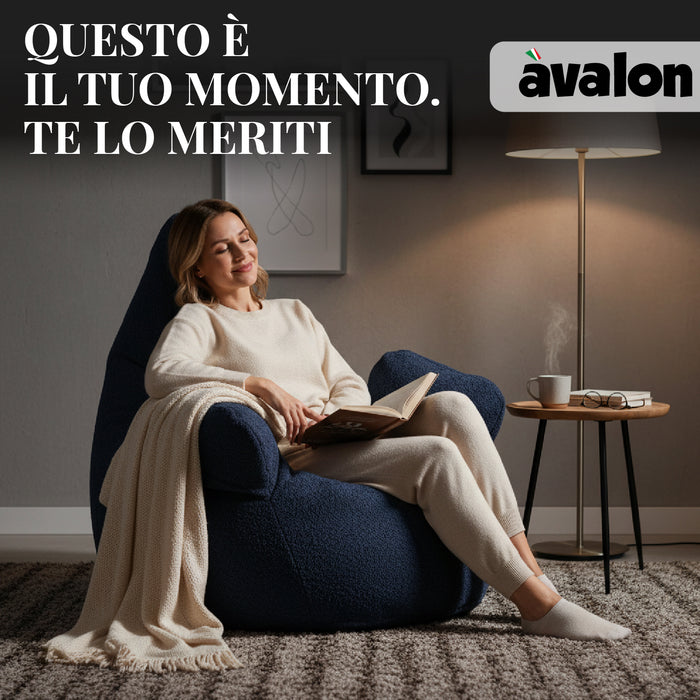 Pouf Poltrona Sacco Grande Ploof Avalon in tessuto Bouclè per interno dim. Ø85 x H90 cm