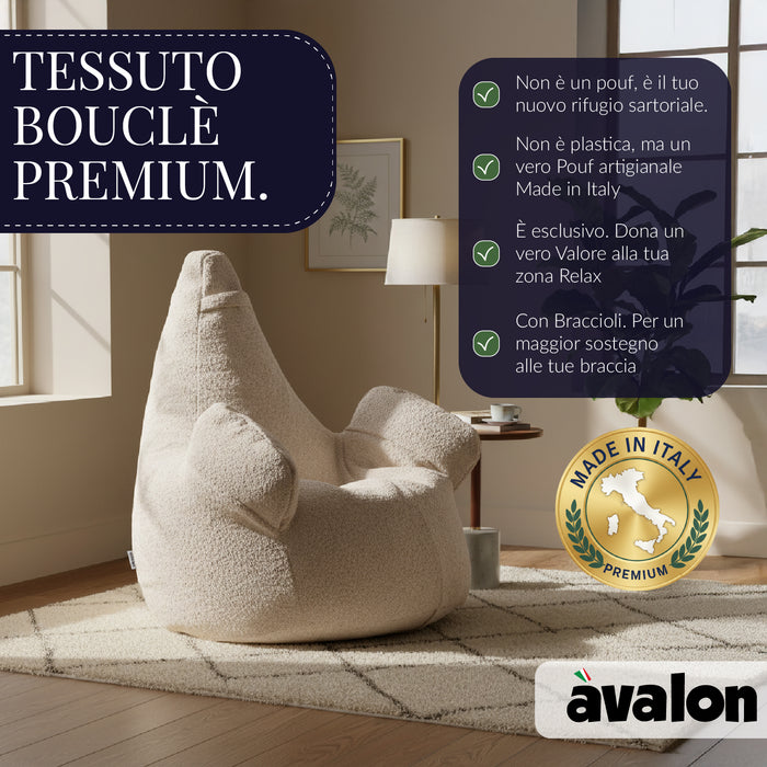 Pouf Poltrona Sacco Grande Ploof Avalon in tessuto Bouclè per interno dim. Ø85 x H90 cm
