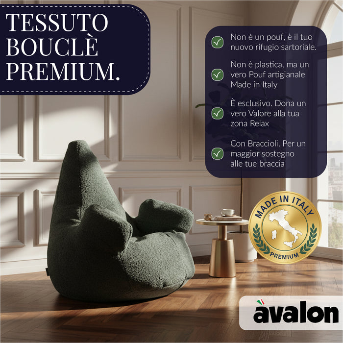 Pouf Poltrona Sacco Grande Ploof Avalon in tessuto Bouclè per interno dim. Ø85 x H90 cm